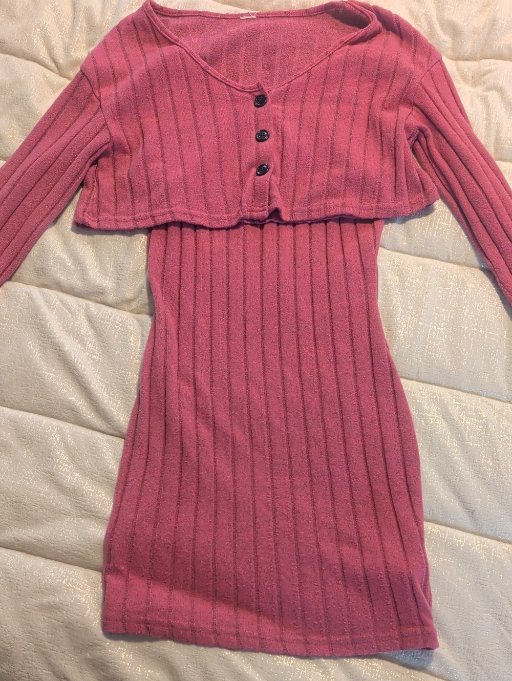 Source Unknown Pink Ribbed Two-Piece Dress Set